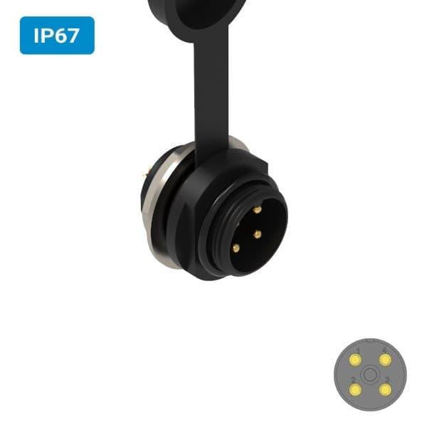 Conector injetado M16 macho para painel redonda IP67 10 amperes