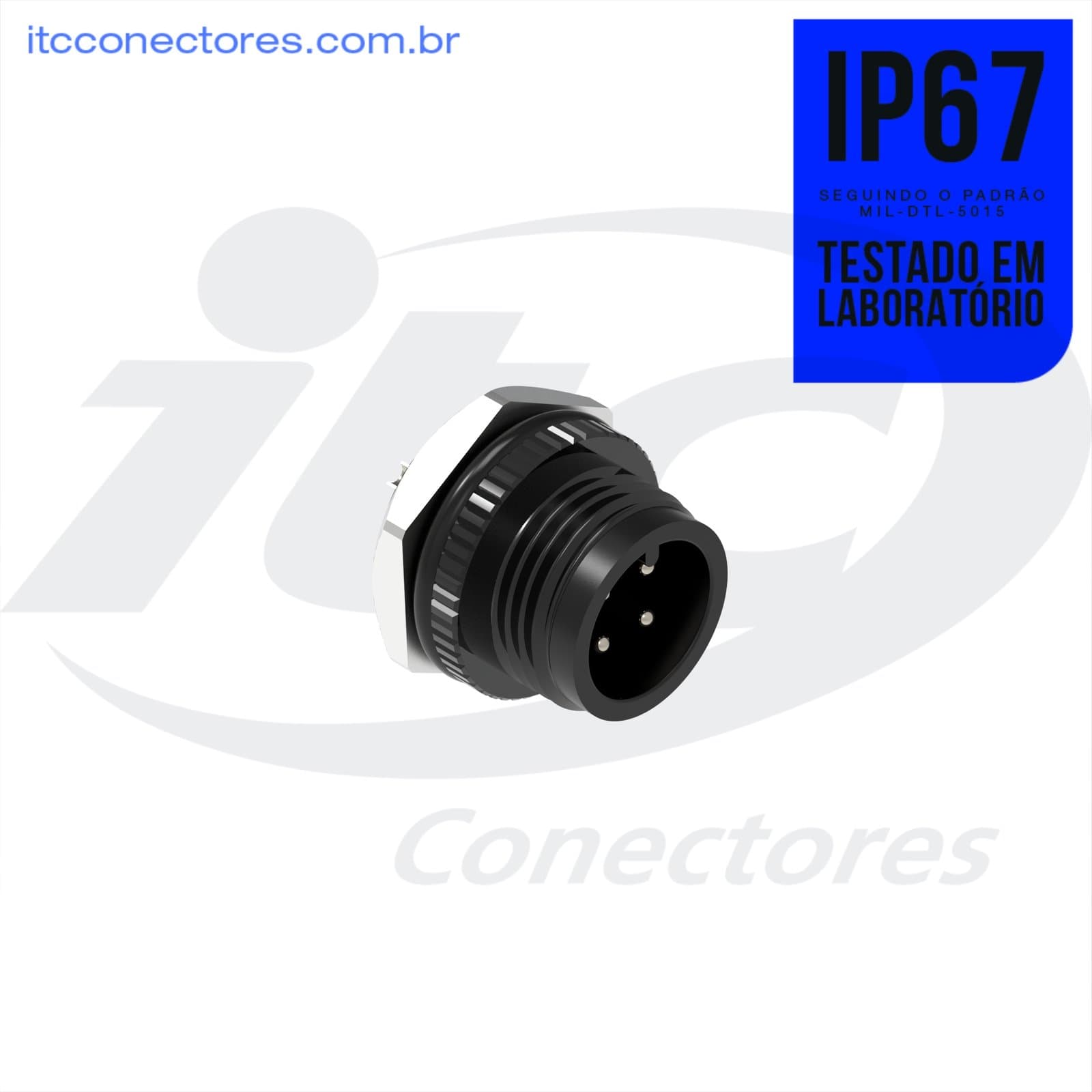 Conector M13 macho para painel redonda IP67 3 ampere