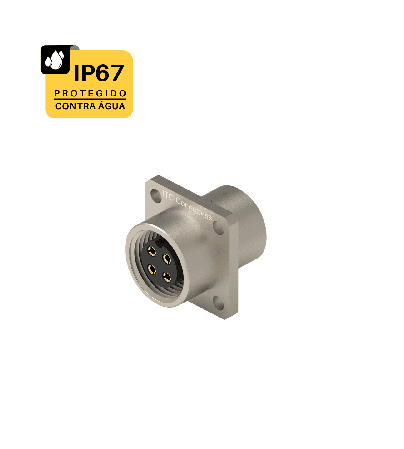 CONECTOR BASE QUADRADA CIRCULAR M12 - 1 AMPERE - FÊMEA - IP67 - LATÁO NIQUELADO