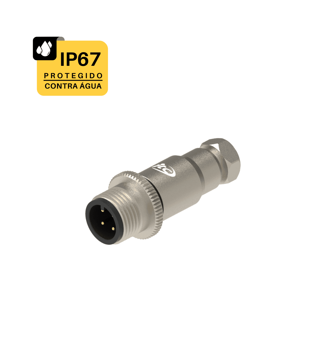 CONECTOR CABO CIRCULAR M12 RETO – 1 AMPERE – MACHO – PRENSA CABO ITC M12 – IP67 – LATÁO NIQUELADO