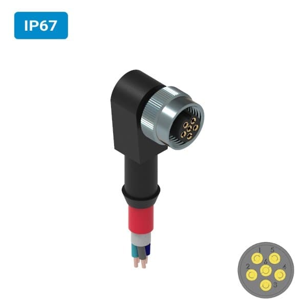 Conector injetado M12 fêmea para cabo 90° IP67 1 ampere