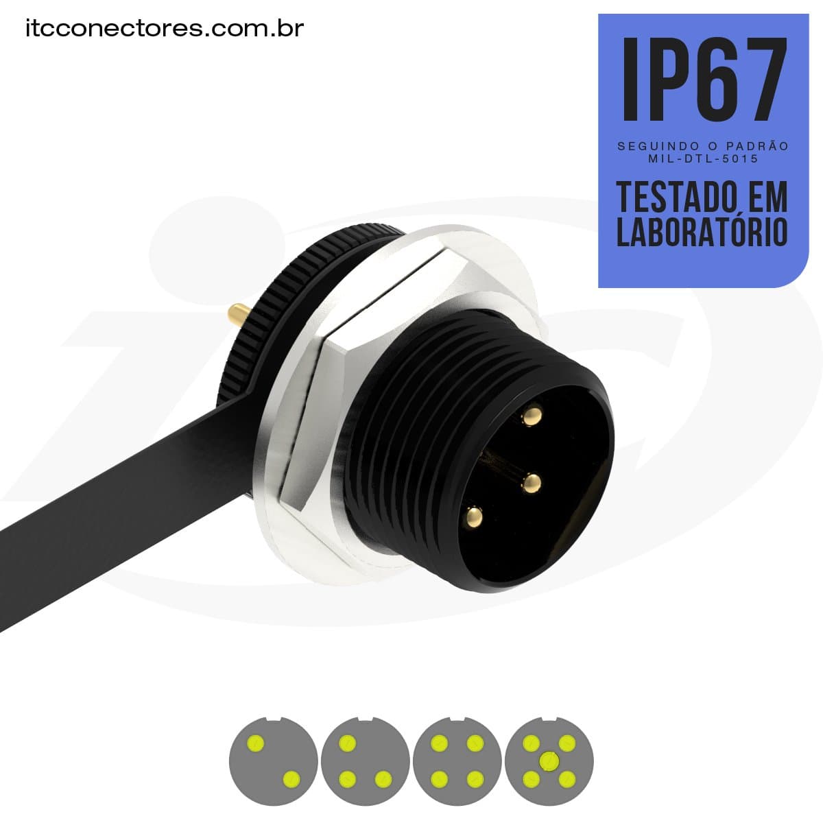 Conector M16 macho para painel redonda IP67 10 amperes PCI