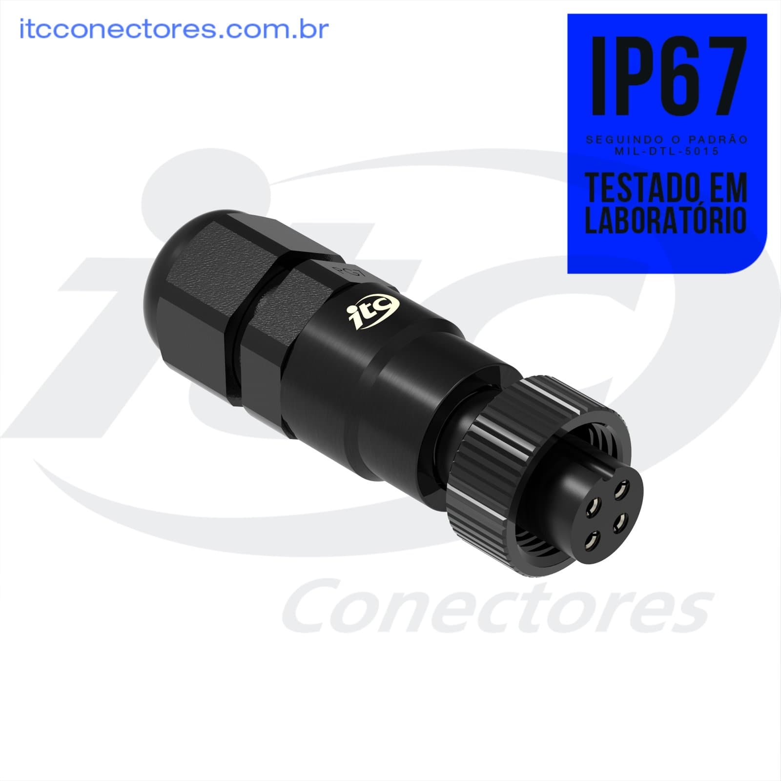 Conector M13 fêmea para cabo IP67 3 ampere PG7