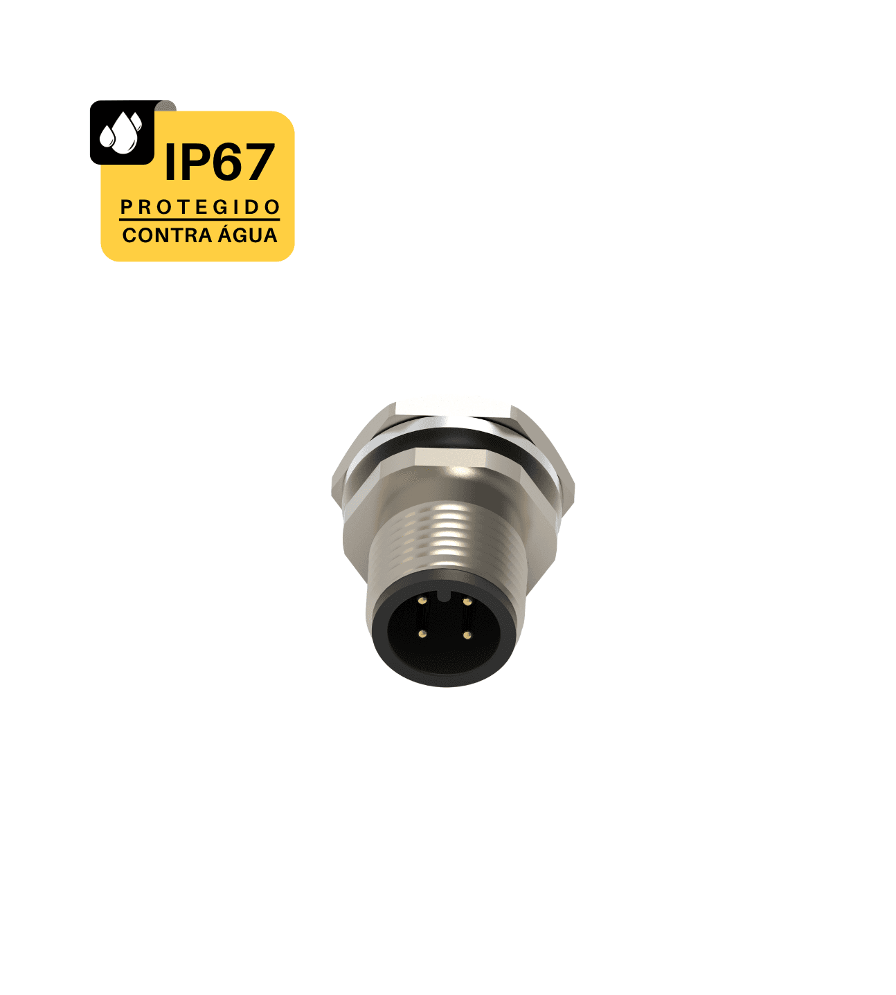 BASE REDONDA FLANGE DESLOCADA M12 - 1 AMPERE - MACHO - IP67 - LATÁO NIQUELADO