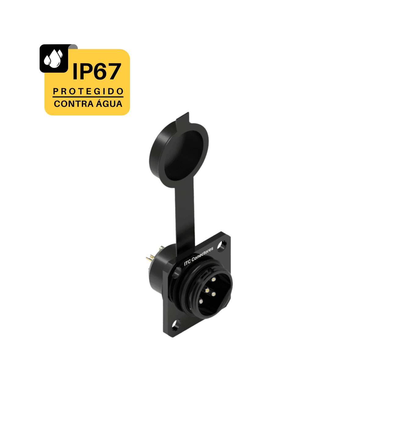 CONECTOR BASE QUADRADA CIRCULAR M16 - 10 AMPERES - MACHO - IP67 - ALUMÍNIO
