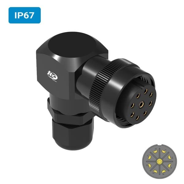 Conector M24 fêmea para cabo 90°