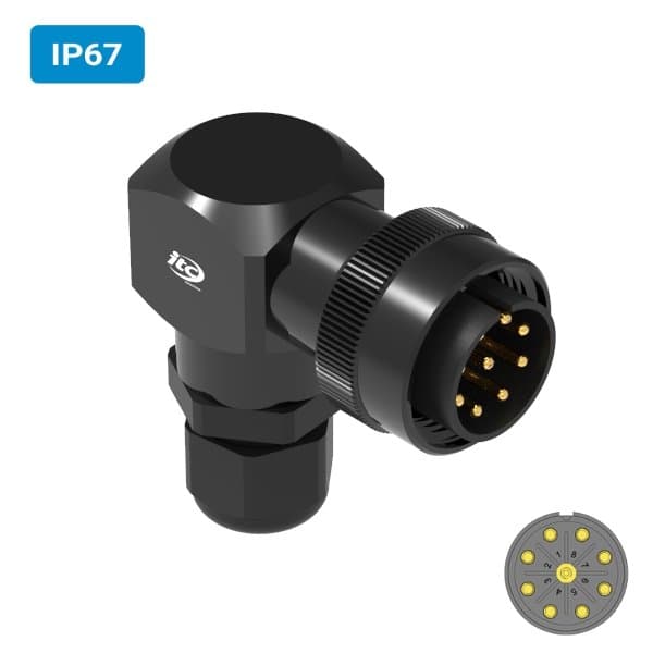 Conector M24 macho para cabo 90°