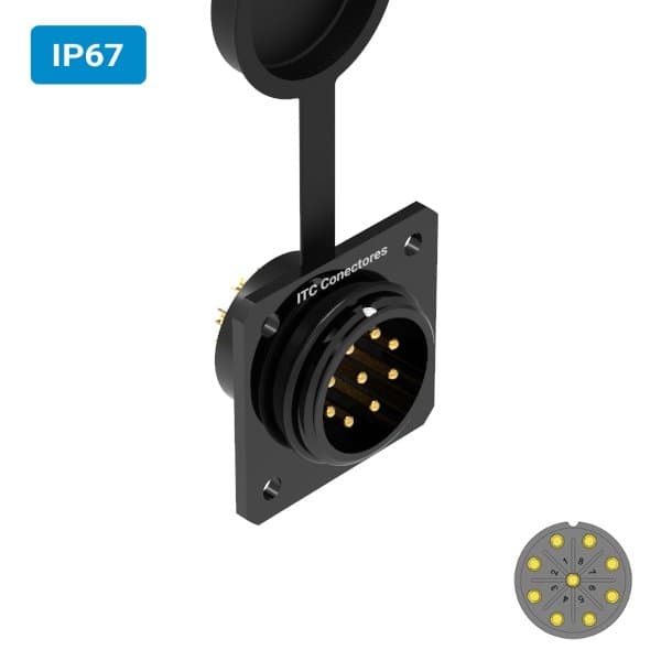 Conector M24 macho para painel quadrada IP67