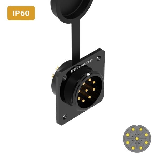 Conector M24 macho para painel quadrada IP60