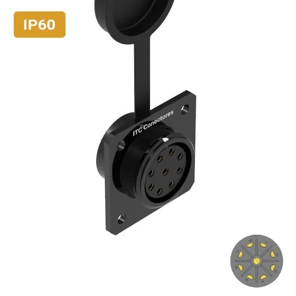 Conector M24 fêmea para painel quadrada IP60