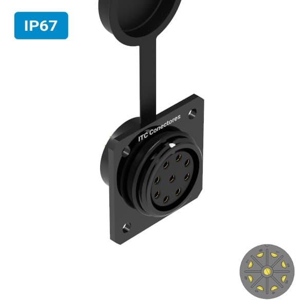 Conector M24 fêmea para painel quadrada IP67