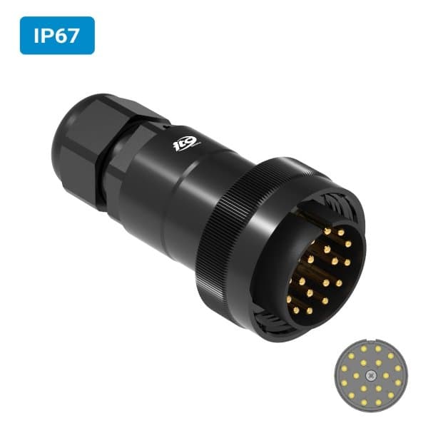 Conector M32 macho para cabo IP67 10 amperes