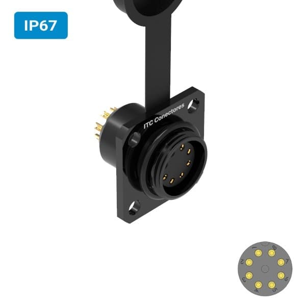 Conector M16 fêmea para painel quadrada IP67 3 amperes