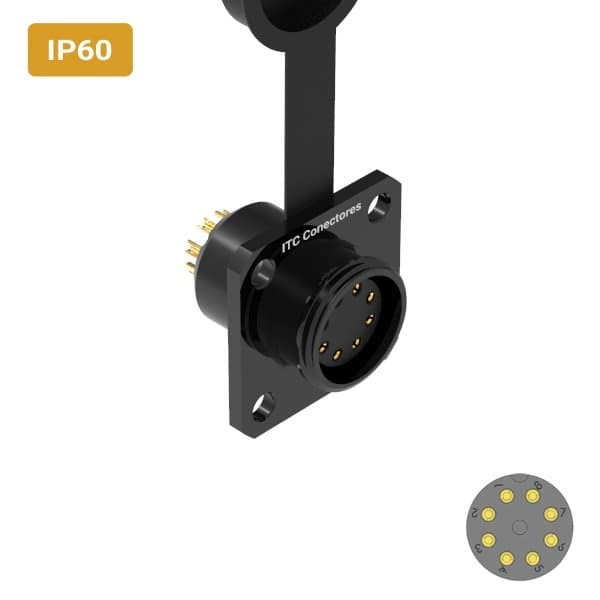 Conector M16 fêmea para painel quadrada IP60 3 amperes