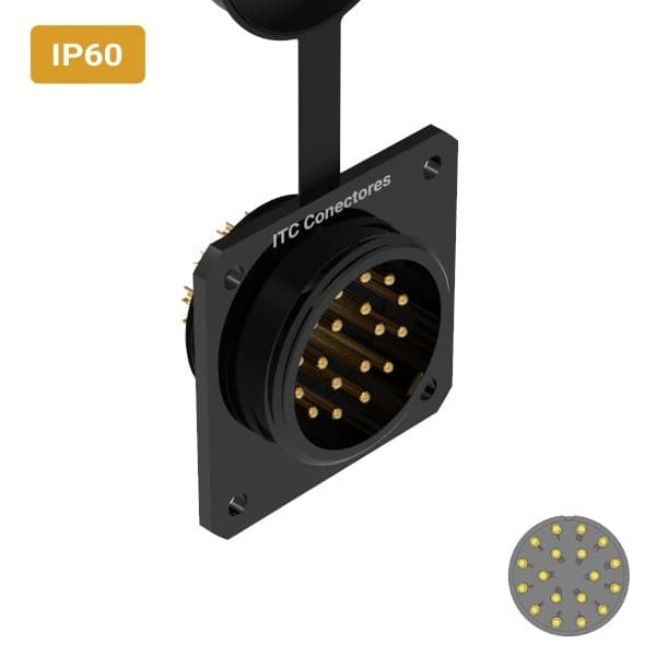 Conector M32 macho para painel quadrada IP60 10 amperes