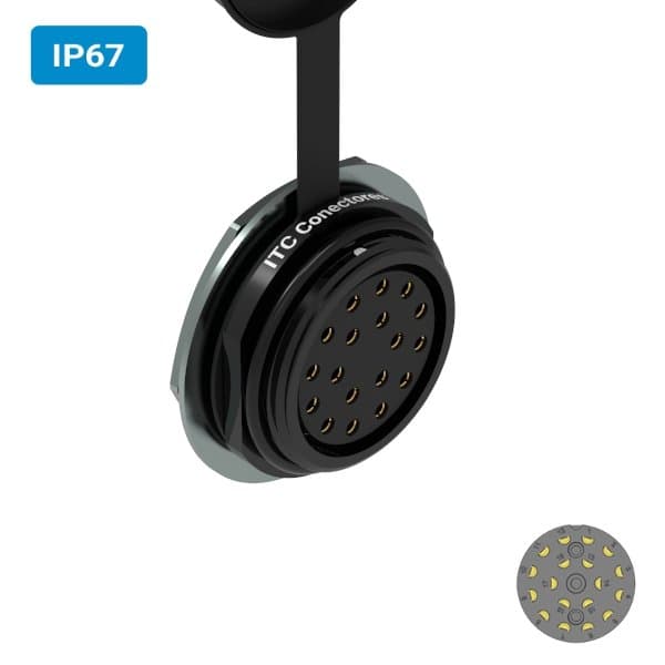 Conector M32 fêmea para painel redonda IP67 10 amperes