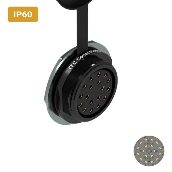 Conector M32 fêmea para painel redonda IP60 10 amperes
