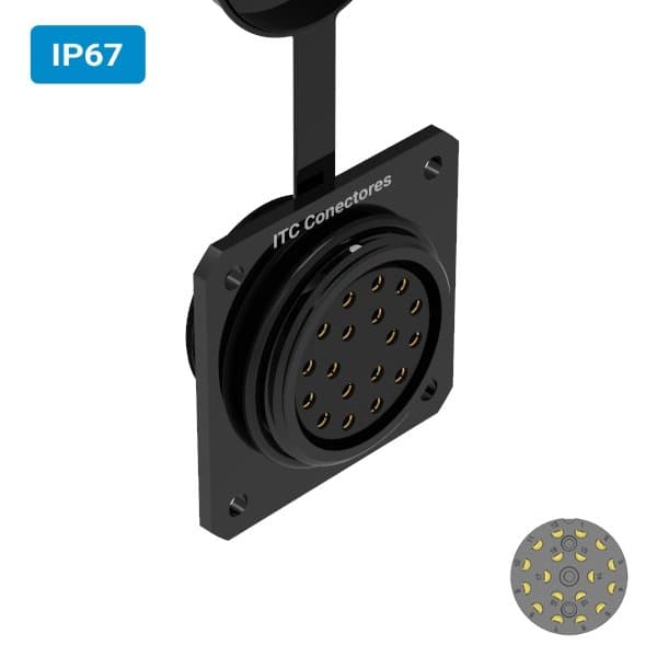 Conector M32 fêmea para painel quadrada IP67 10 amperes
