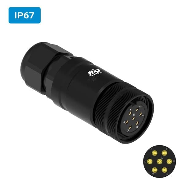 Conector militar H25 fêmea para cabo IP67 7 vias 6 amperes