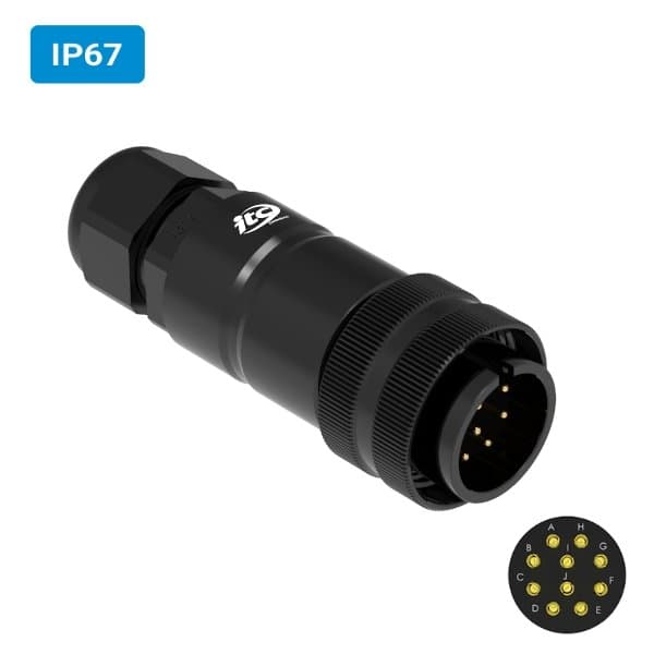 Conector militar H28 macho para cabo IP67 10 vias 6 amperes