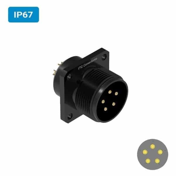 Conector militar H28 macho para painel IP67 15 amperes