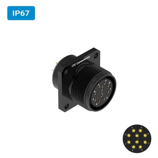 Conector militar H28 fêmea para painel IP67 10 vias 6 amperes