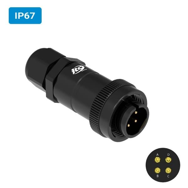 Conector militar H22 macho para cabo IP67 6 amperes