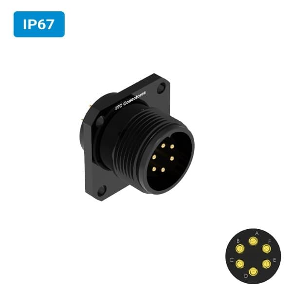 Conector militar H22 macho para painel IP67 6 vias 6 amperes