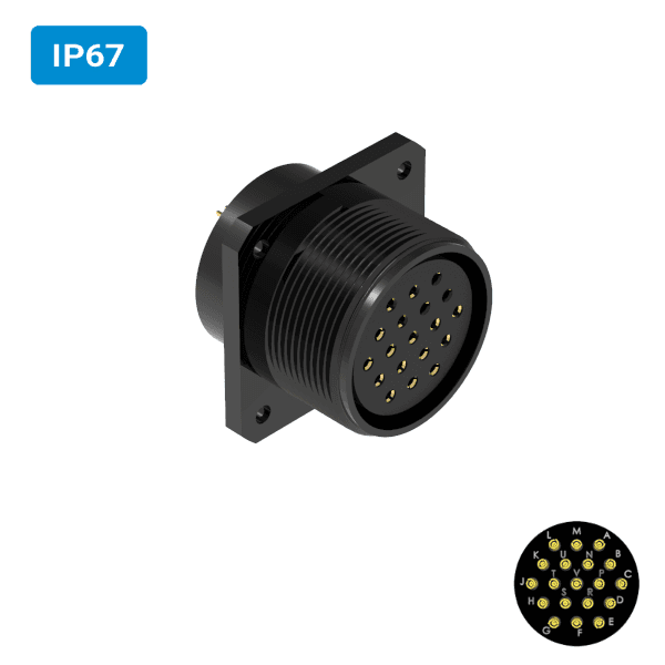 Conector militar H34 fêmea para painel IP67 19 vias 6 amperes