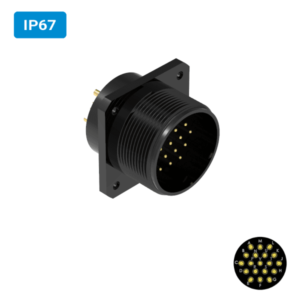 Conector militar H34 macho para painel IP67 19 vias 6 amperes